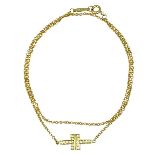 Tiffany & Co. T Two Double Chain Accessory 18K Diamond Yellow Gold Bracelet in Yellow from The Reluxe, photo 1 of 1