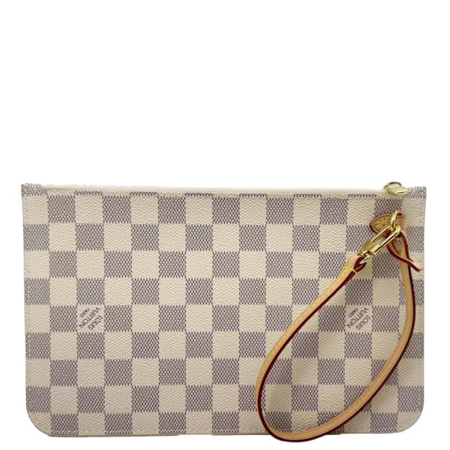 Louis Vuitton Neverfull Damier Azur Pochette Wristlet White in White Canvas from Dallas Designer Handbags, photo 1 of 1