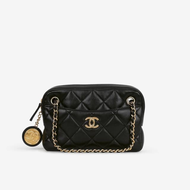 Chanel Mini Camera Case - Black Shiny Lambskin | Gold Hardware in Black Lambskin Leather from Bagista, photo 1 of 1