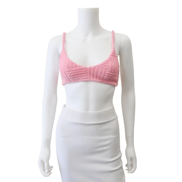 Bottega Veneta Pink Textured Terry Bralette Top in Pink Woven leather from Clotheshorse Anonymous, photo 1 of 1