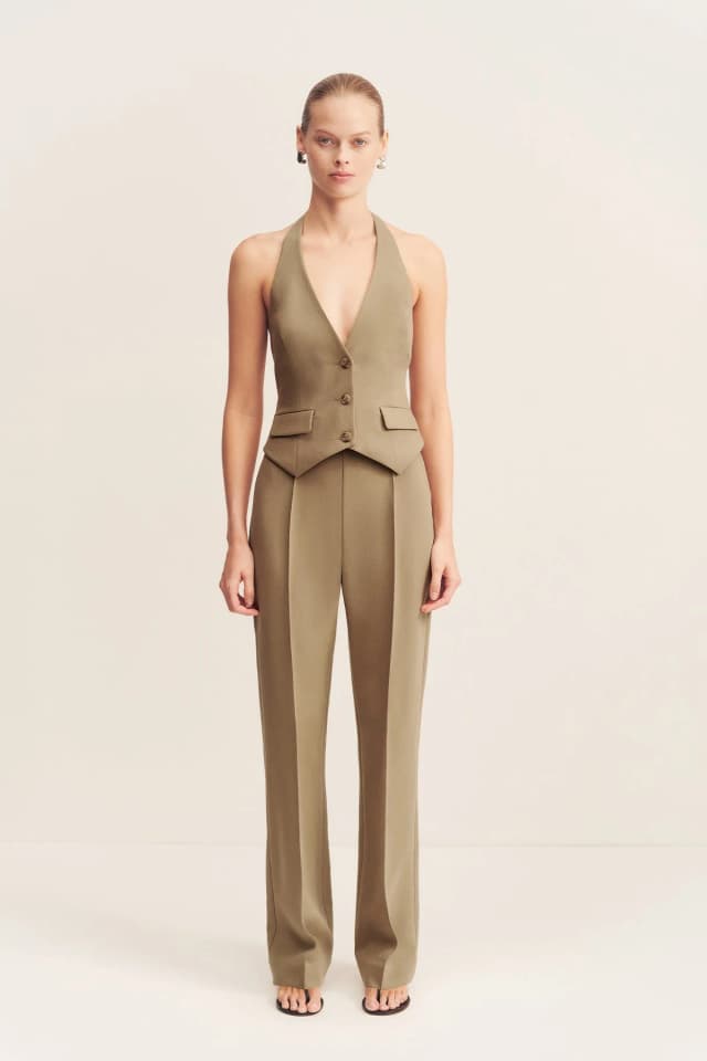 Shona Joy IRENA HALTER NECK VEST - OAK, image 1 of 1 from Shona Joy