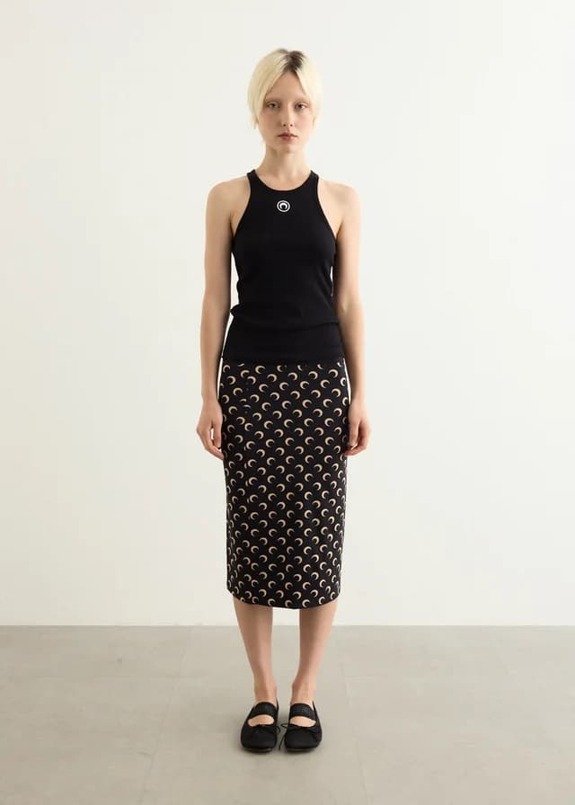 Marine Serre Moon Printed Jersey Knee Length Skirt in IT99 INVERSE TAN, image 1 of 1 from Incu