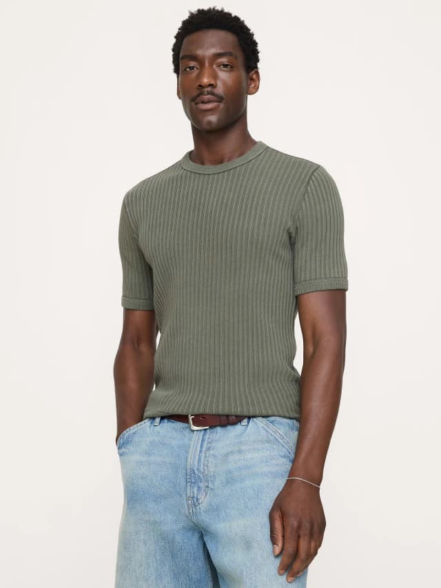 Banana Republic Ribbed Stretch-Cotton Crew-Neck T-Shirt in Yosemite Green, image 1 of 1 from Banana Republic (Canada)