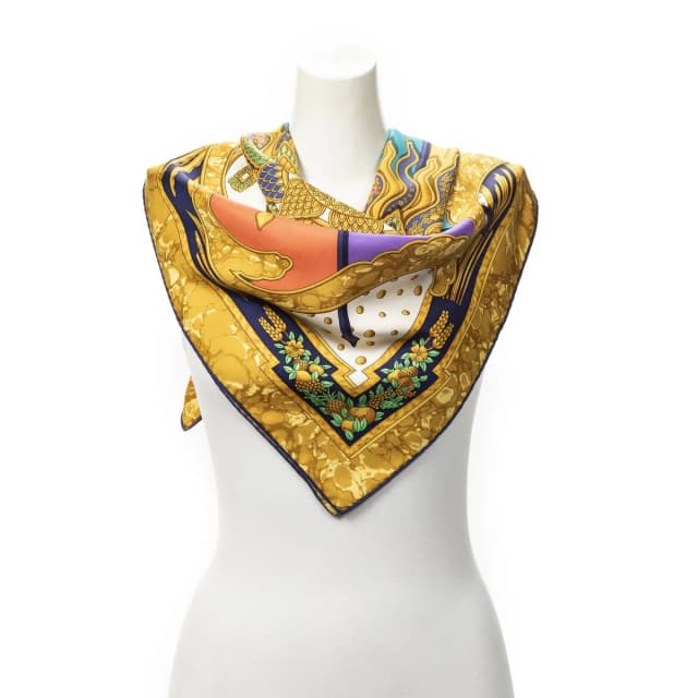 Hermès Scarf Navy Gold Red Twill Silk in Red Silk from The Reluxe, photo 1 of 1