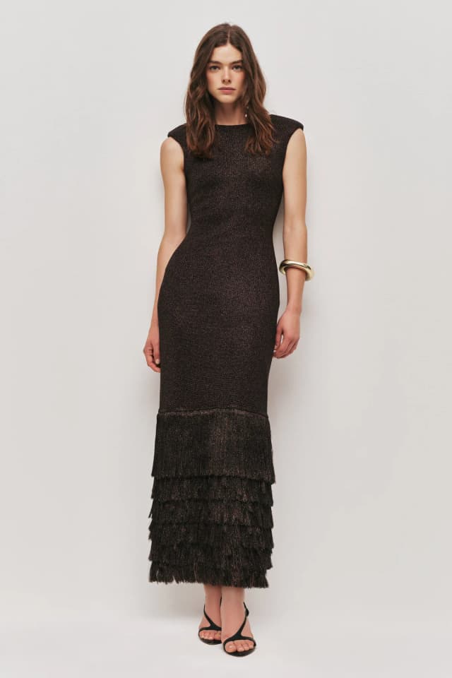 AJE Breeze Knit Midi Dress in CHOCOLATE, image 1 of 1 from Aje