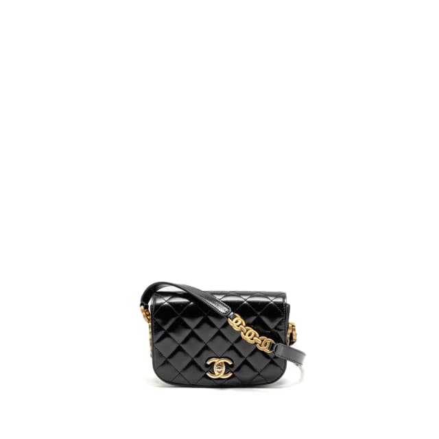 Chanel Crossbody Mini Flap Bag CC Logo Strap Calfskin Black Brushed GHW (Microchip) in Black Calfskin from EMIER, photo 1 of 1