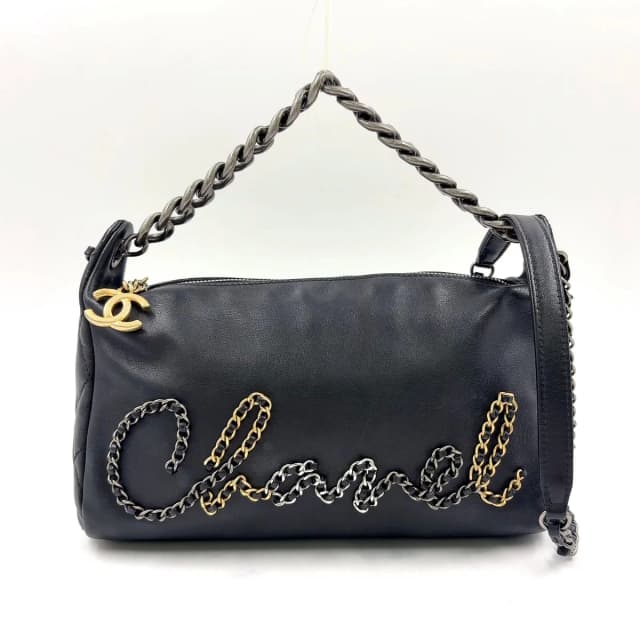 Chanel Logo Mark Leather Black Shoulder Bag Silver in Black Leather from The Reluxe, photo 1 of 1