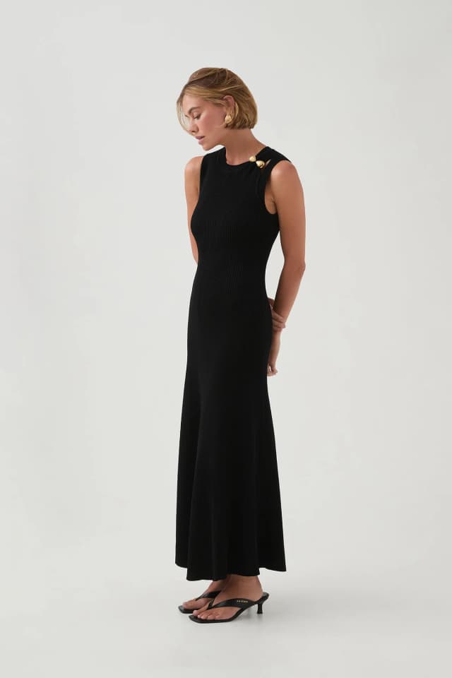 AJE Focal Knit Midi Dress in BLACK, image 1 of 1 from Aje