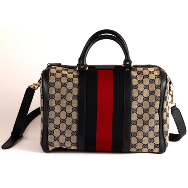 Gucci Boston GG Monogram Leather Travel Bag - Beige & Blue in Beige Leather from H&T, photo 1 of 1