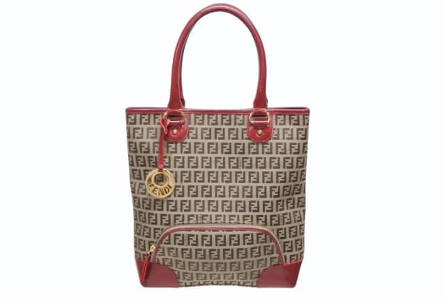 Fendi Zucchino Tote Bag Leather Canvas Beige Red Gold in Beige Canvas from The Reluxe, photo 1 of 1