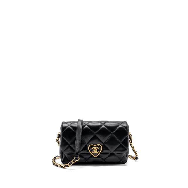 Chanel 23s Coco Love Flap Bag Lambskin Black Brushed GHW (Microchip) in Black Lambskin from EMIER, photo 1 of 1