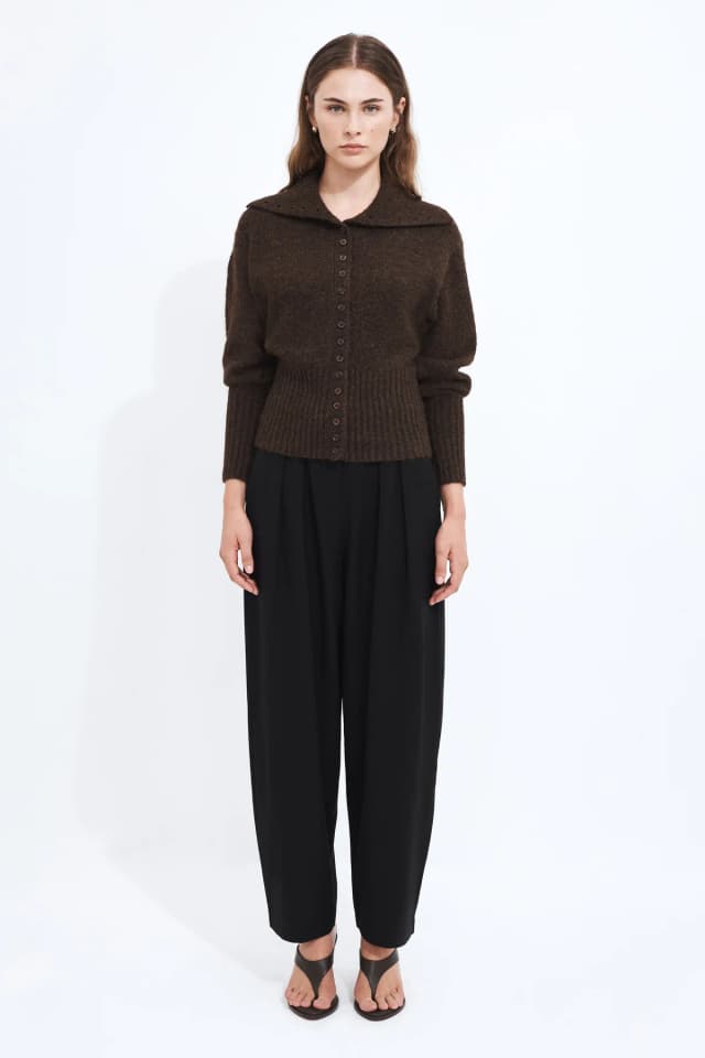 Aje Studio Leni Collared Cardigan in CHOCOLATE, image 1 of 1 from Aje