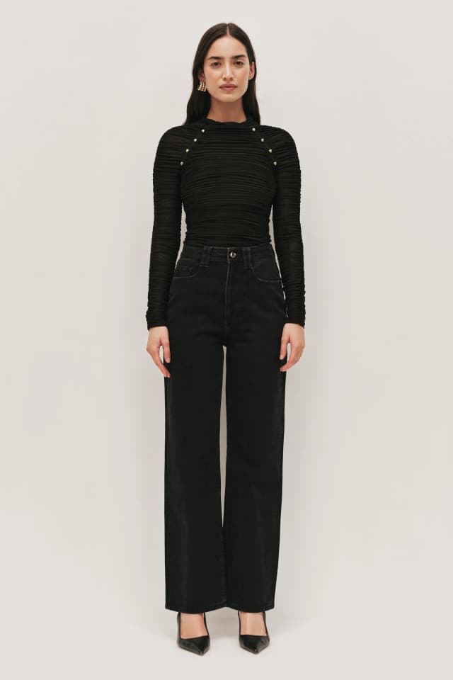 AJE Carline Gathered Mesh Top in BLACK, image 1 of 1 from Aje
