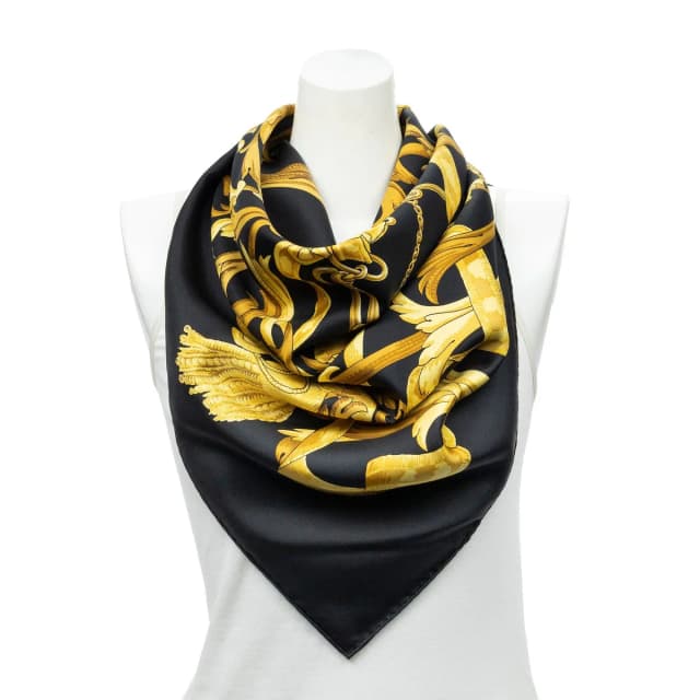 Hermès Scarf Black Gold Silk in Black Silk from The Reluxe, photo 1 of 1