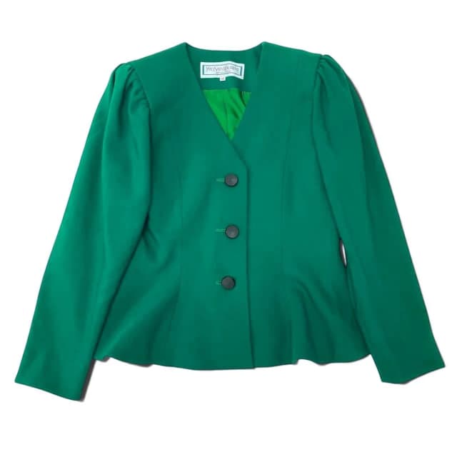 Saint Laurent Collarless Jacket Green in Green from The Reluxe, photo 1 of 1