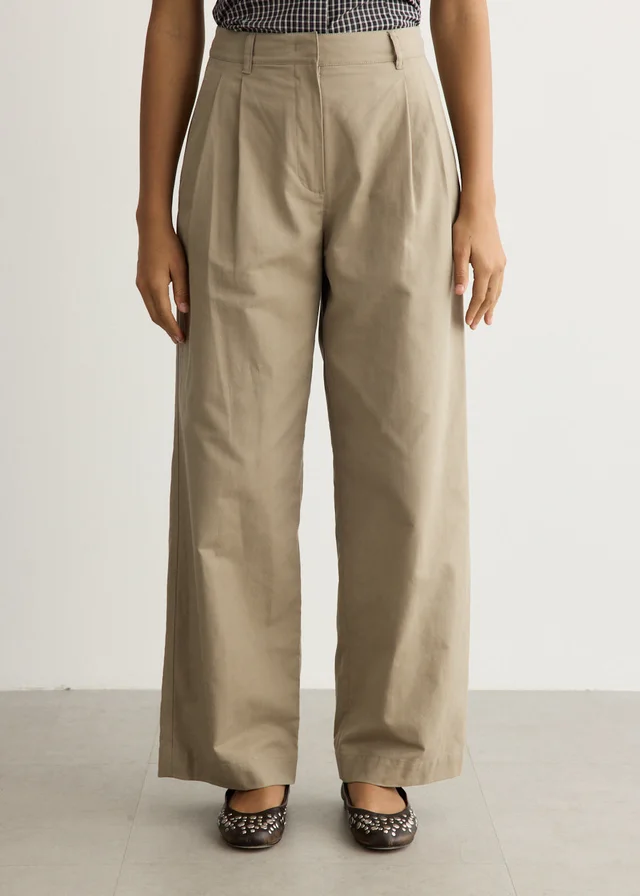 DUNST Double Pleated Chino Pants in KHAKI, image 1 of 1 from Incu