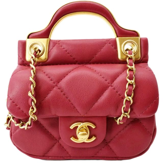 Chanel Women Top Handle Flap Card Holder Quilted Leather Chain Shoulder Bag Red in Red Leather from Dallas Designer Handbags, photo 1 of 1
