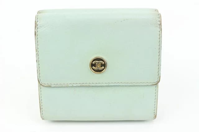 Chanel Seafoam Green Calfskin Button Line Compact Trifold Wallet in Green Calfskin from Bagriculture, photo 1 of 1