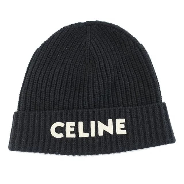 Celine Knit Cap Listed TU Black Logo Patch Beanie in Black Wool from The Reluxe, photo 1 of 1