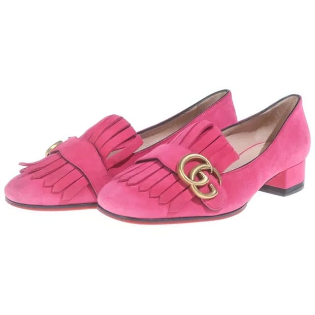 Gucci GG Marmont Fringe Loafers Tassel Loafers Heels Suede Pink in Pink Suede from The Reluxe, photo 1 of 1