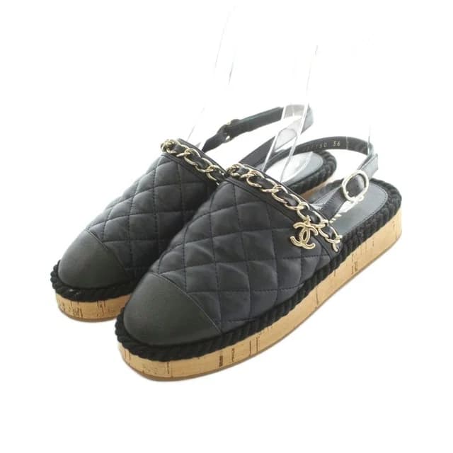 Chanel 21P CC Logo Chain Sandals Leather Black in Black Leather from The Reluxe, photo 1 of 1