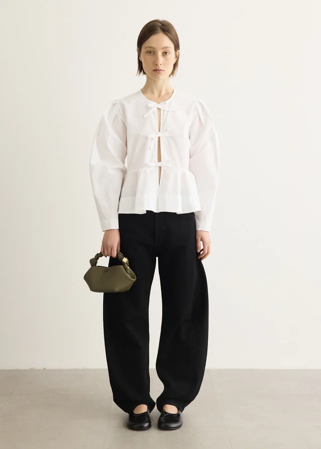 Ganni Compact Poplin Long Sleeve Peplum Blouse in Bright White, image 1 of 1 from Incu