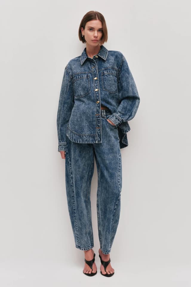 AJE Angelina Denim Shirt in BLUE RINSE, image 1 of 1 from Aje