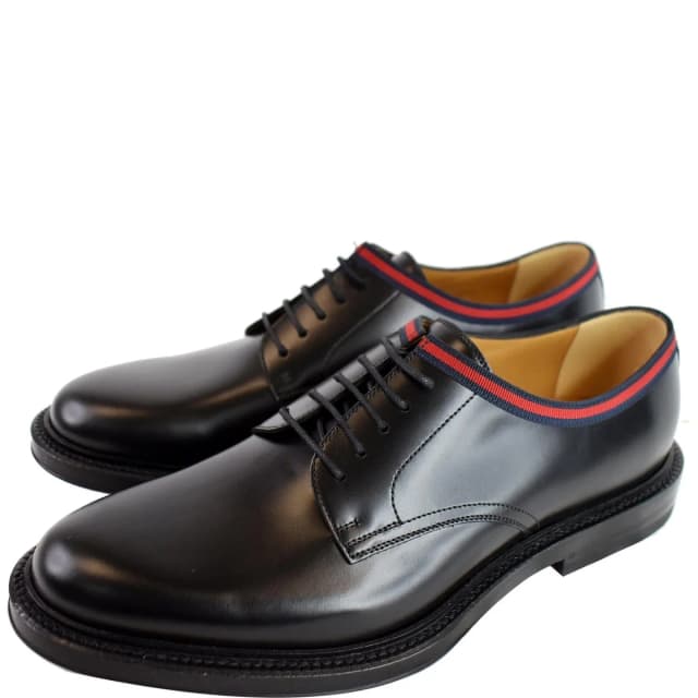 Gucci Classic Web Lace Up Shiny Leather Shoes Black 472749 US 7 in Black Leather from Dallas Designer Handbags, photo 1 of 1