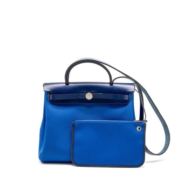 Hermès Herbag 31 Zip Bag Canvas/Hunter Leather Bleu Billard/Bleu Saphir SHW Stamp Z in Blue Canvas from EMIER, photo 1 of 1