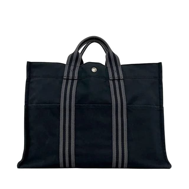 Hermès Tote Bag Fourre Tout MM Black Gray Lightweight Cotton Canvas Document in Black Canvas from The Reluxe, photo 1 of 1