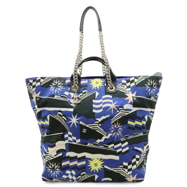 Chanel la Pausa Tote 2-Way Chain Shoulder Bag Ship Motif Canvas Blue Black in Black Canvas from The Reluxe, photo 1 of 1