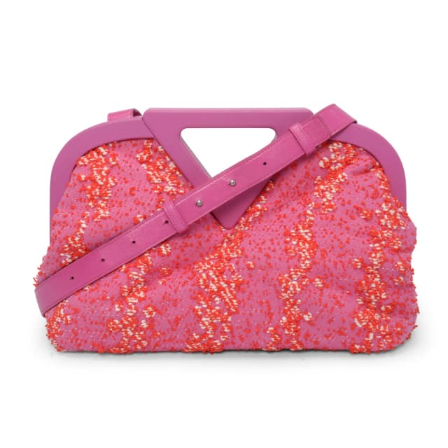 Bottega Veneta Boucle Medium The Point Triangle Clutch in Bubblegum & Tomato from Blue Spinach, photo 1 of 1