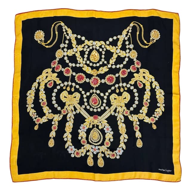 Cartier Pattern Silk Yellow Black Scarf in Black Silk from The Reluxe, photo 1 of 1