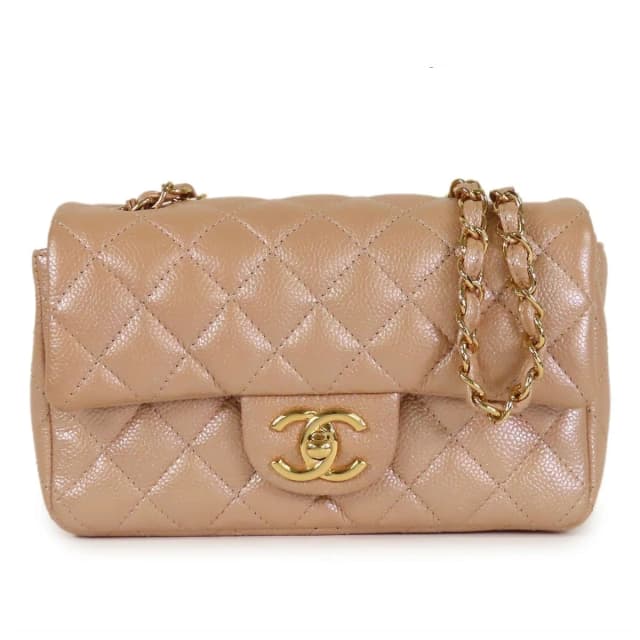 Chanel Single Flap Chain Shoulder Bag Metallic Beige Caviar Leather Mini in Beige Caviar leather from The Reluxe, photo 1 of 1