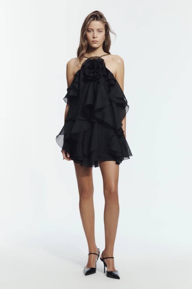 AJE Pandorea Layered Mini Dress in BLACK, image 1 of 1 from Aje