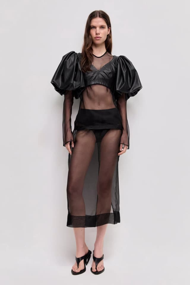 AJE Spoken Puff Sleeve Crop Top in BLACK, image 1 of 1 from Aje