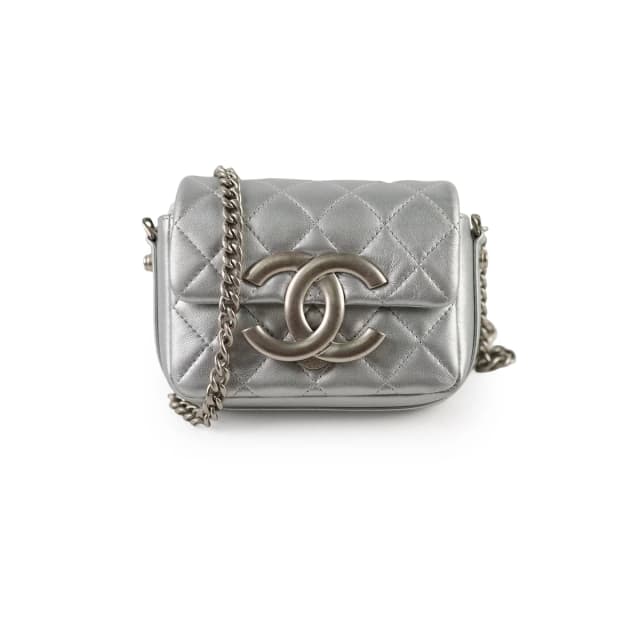 Chanel Giant CC Mini Flap (microchip) in Silver Lambskin from The Purse Affair, photo 1 of 1