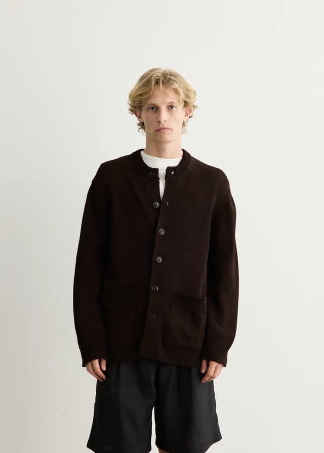 Our Legacy Parlor Cardigan in Black Coffee Cotton Rafia, image 1 of 1 from Incu
