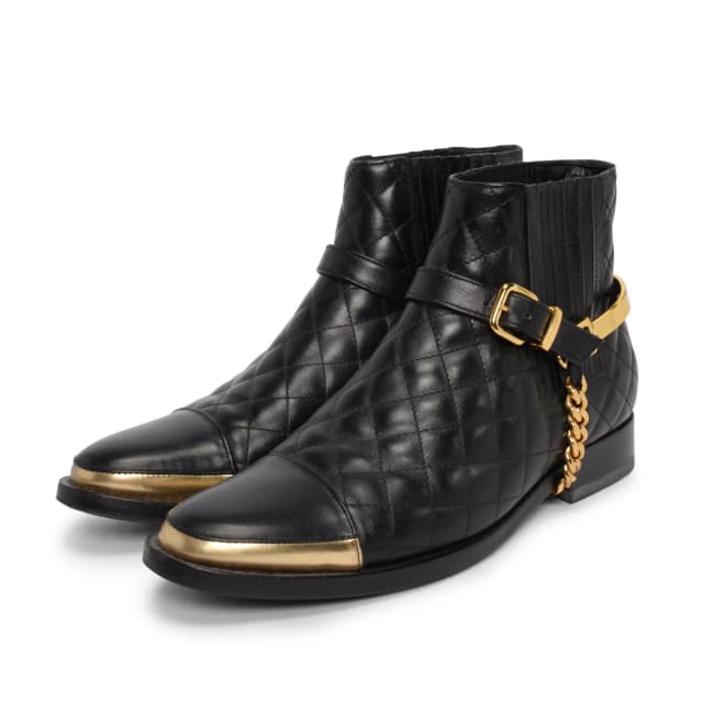 Balmain Quilted Chain Detail Boots 39 in Black Leather from Blue Spinach, photo 1 of 1