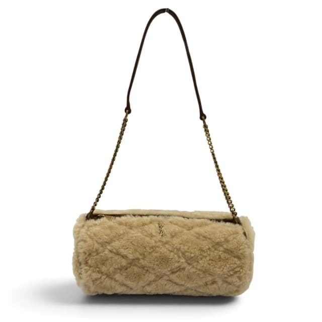 Saint Laurent Sade Mini Tube Bag Shearling Chain Shoulder Handbag Beige in Beige Suede from The Reluxe, photo 1 of 1