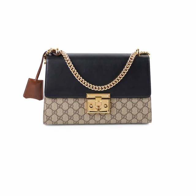 Gucci GG Supreme Padlock Medium Shoulder Bag Black/Brown in Black Canvas from The Purse Affair, photo 1 of 1