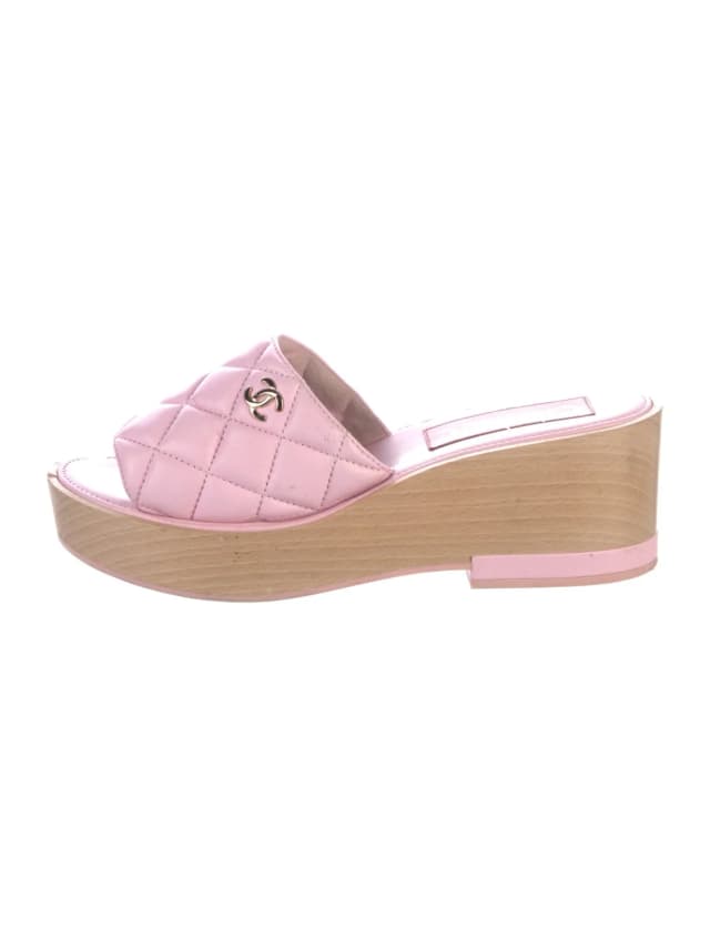 Chanel Interlocking CC Logo Leather Slides in pink Leather from The RealReal, photo 1 of 1
