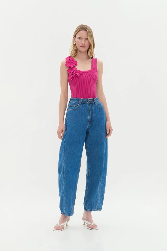 AJE Splendour Flower Knit Tank in MAGENTA, image 1 of 1 from Aje