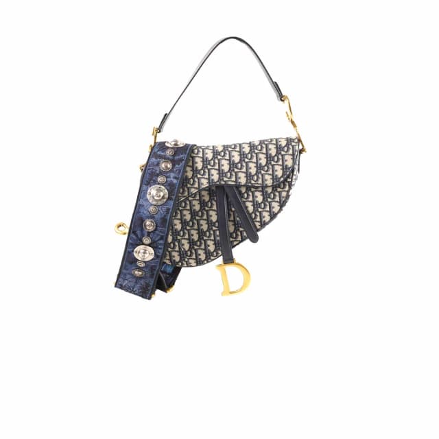Dior Medium Oblique Saddle Bag Navy in Navy Canvas from The Purse Affair, photo 1 of 1