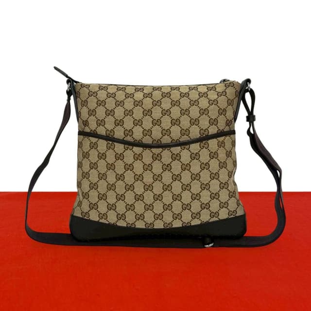 Gucci GG Canvas Pattern Leather Shoulder Bag Crossbody Cross Beige Brown in Brown Canvas from The Reluxe, photo 1 of 1