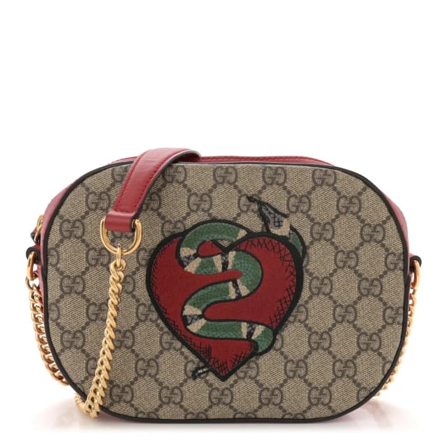 Gucci Kingsnake Heart Embroidered Mini Chain GG Supreme Coated Canvas Bag - Beige in Beige Coated canvas from H&T, photo 1 of 1