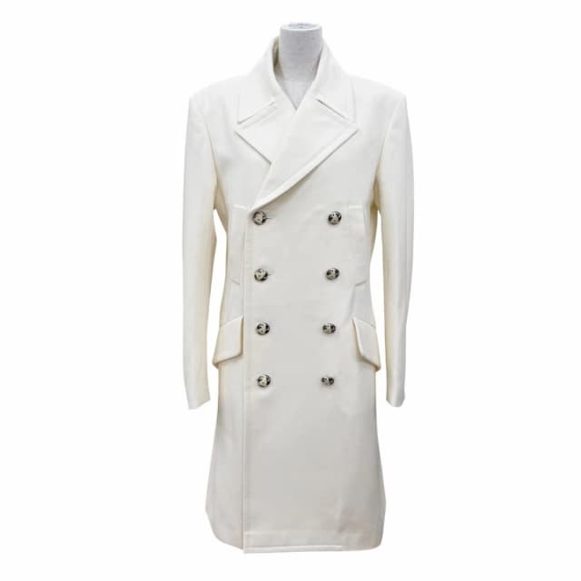 Chanel Wool Cashmere CC Logo Button Long Length Coat White 46 in White Cashmere from The Reluxe, photo 1 of 1