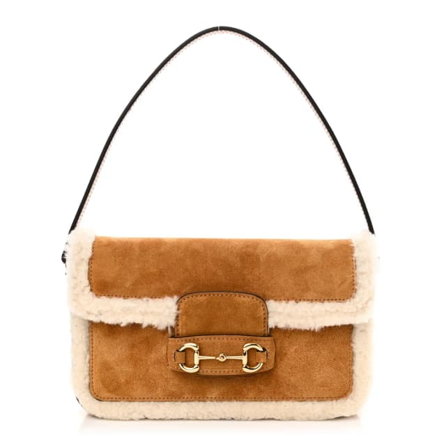 Gucci Shearling Horsebit 1955 Suede Leather Bag - Beige in Beige Suede from H&T, photo 1 of 1