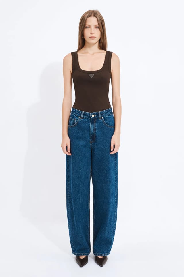 Aje Studio Myles Soft Barrel Leg Jeans in BLUE WASH, image 1 of 1 from Aje