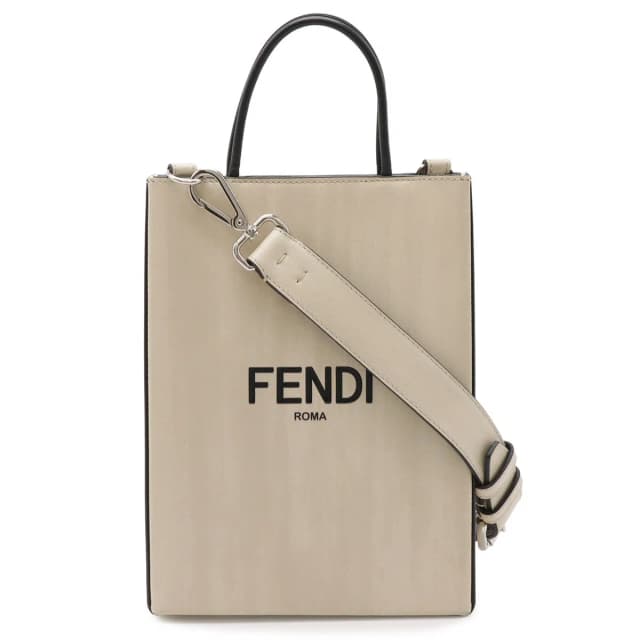 Fendi Shopping Small 2-Way Shoulder Bag Crossbody Leather Beige Black Silver in Black Leather from The Reluxe, photo 1 of 1